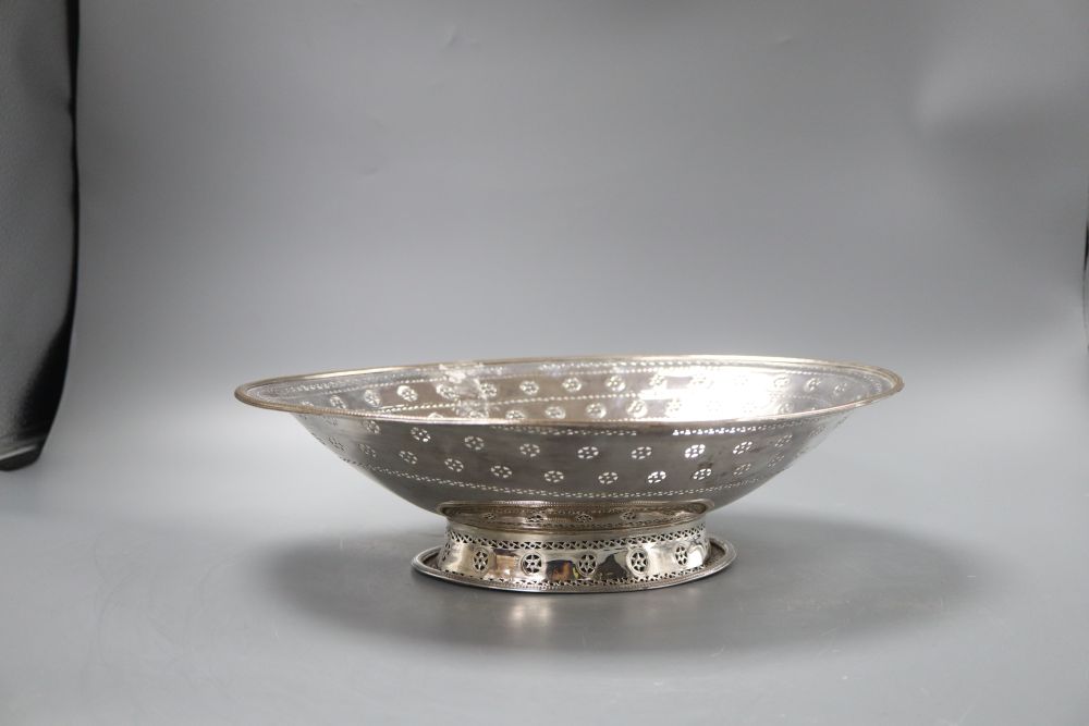 A George III Old Sheffield plate oval basket with pierced decoration, 33cm